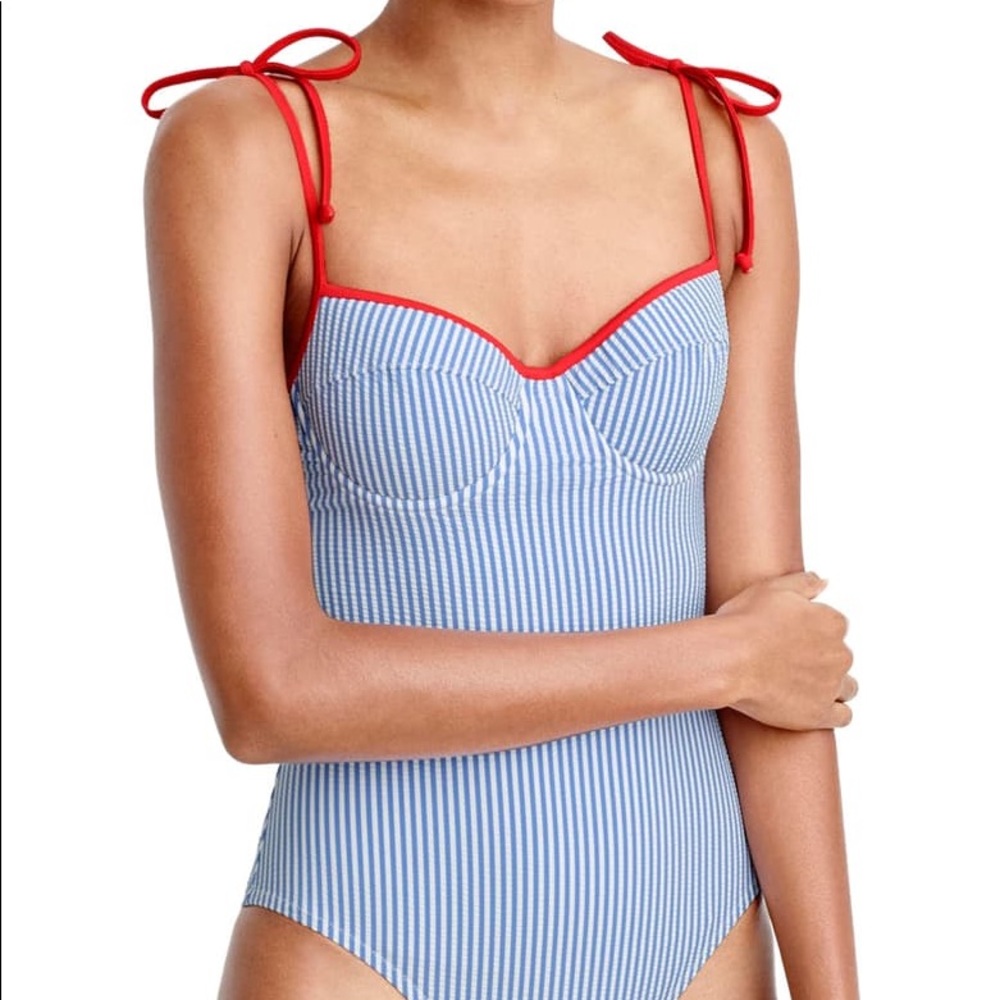 J Crew seersucker stripe swimsuit size 0